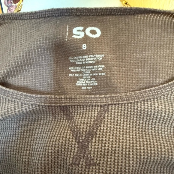 SO Women's Long Sleeve Waffle Knit Top - Beige - Picture 3 of 4